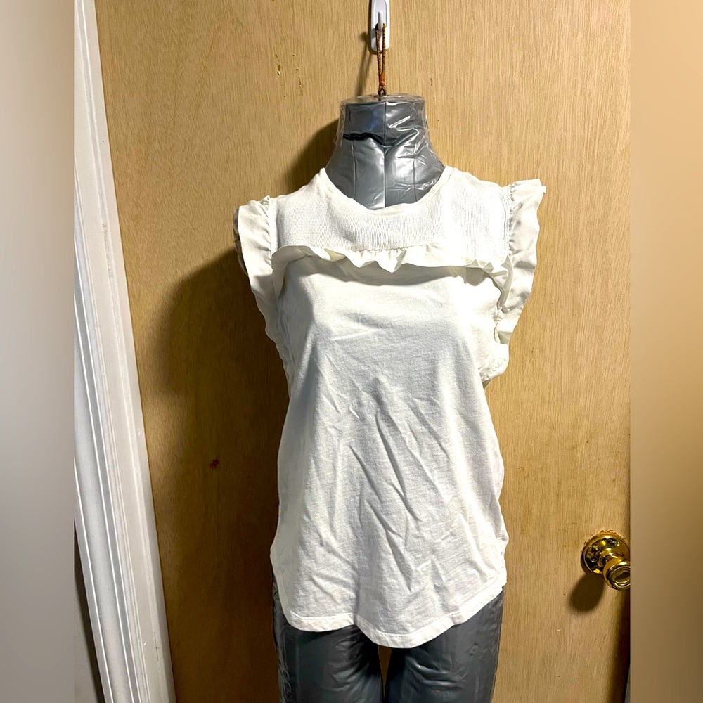 Sandro white crewneck with ruffle detail size 1